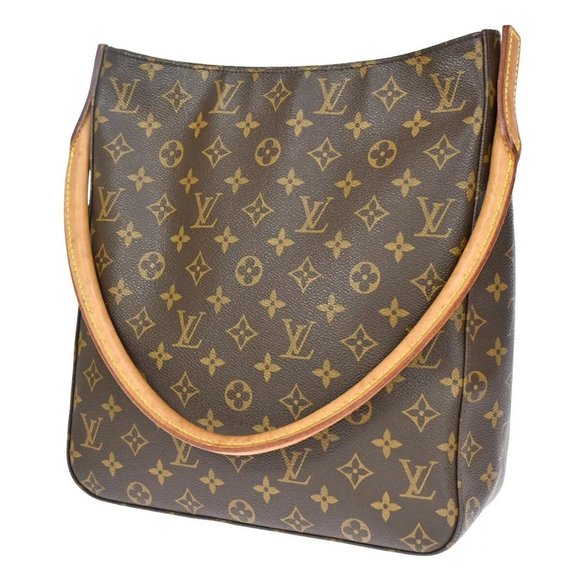 LOUIS VUITTON Logo Looping GM Shoulder Bag Monogram Leather Brown - Picture 1 of 16